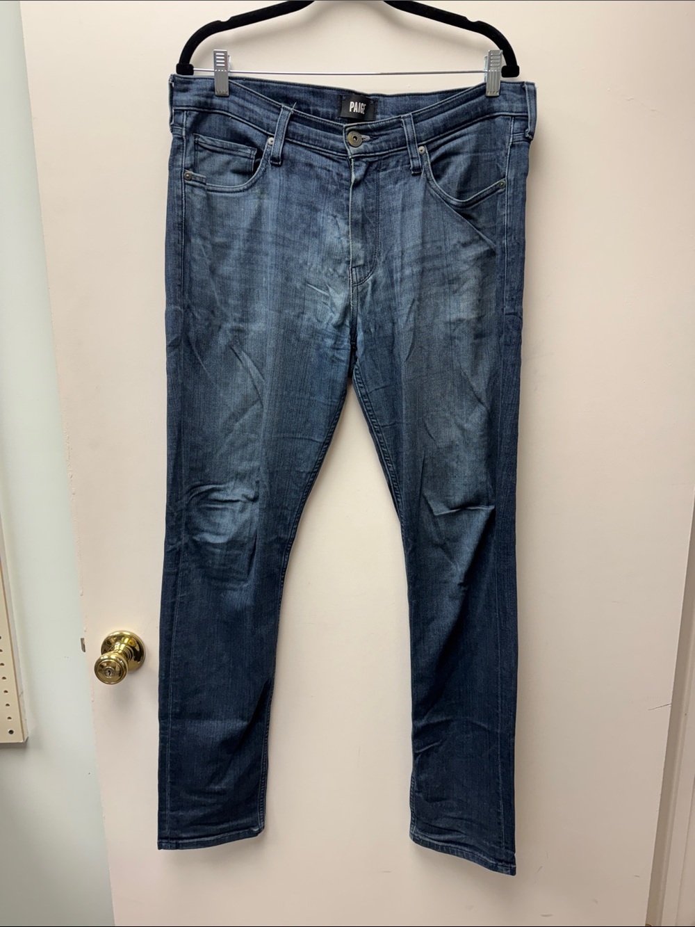 PAIGE Men’s Slim Straight Jeans in Dark Blue Wash